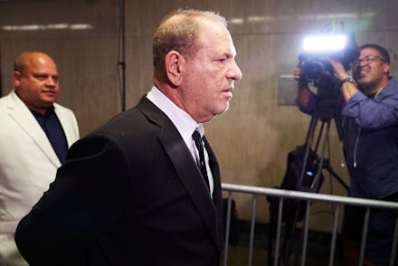 Disgraced movie producer Harvey Weinstein (C) arrives to New York State Supreme Court for a hearing ...