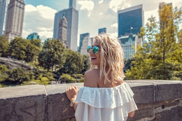 Fashion woman exploring city life, Central Park New York City