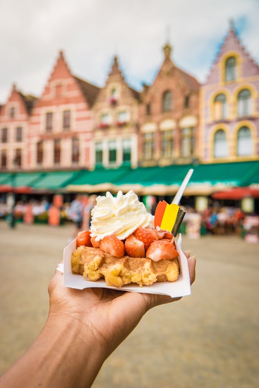 Brugge waffles Belgium, Waffle with cream and strawberry