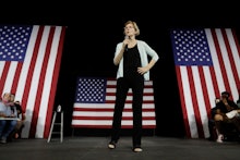 Democratic presidential candidate Elizabeth Warren, D-Mass speaks during a town hall campaign event ...