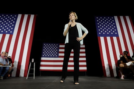 Democratic presidential candidate Elizabeth Warren, D-Mass speaks during a town hall campaign event ...