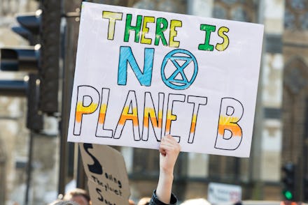 Protestors holding climate change banners at a protest