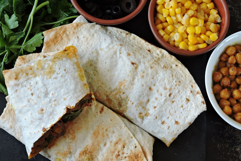 Vegan burritos. Healthy lunch or snack. Useful fast food.