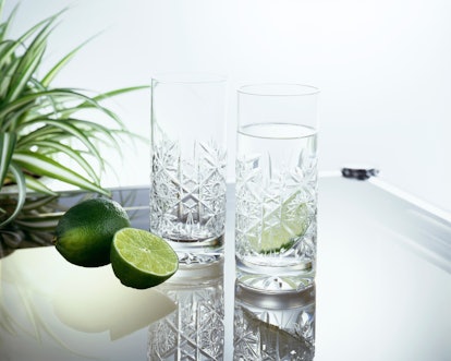 Gin and Lime in a faceted glass