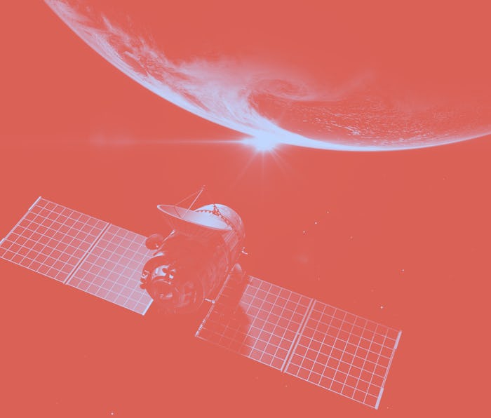 Satellite is orbiting around the Earth. Elements of this image furnished by NASA