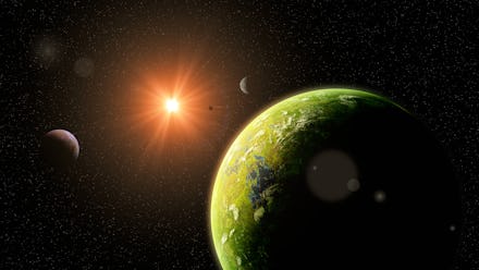 habitable alien world, exoplanets around a distant star, life on exotic planet (3d space illustratio...