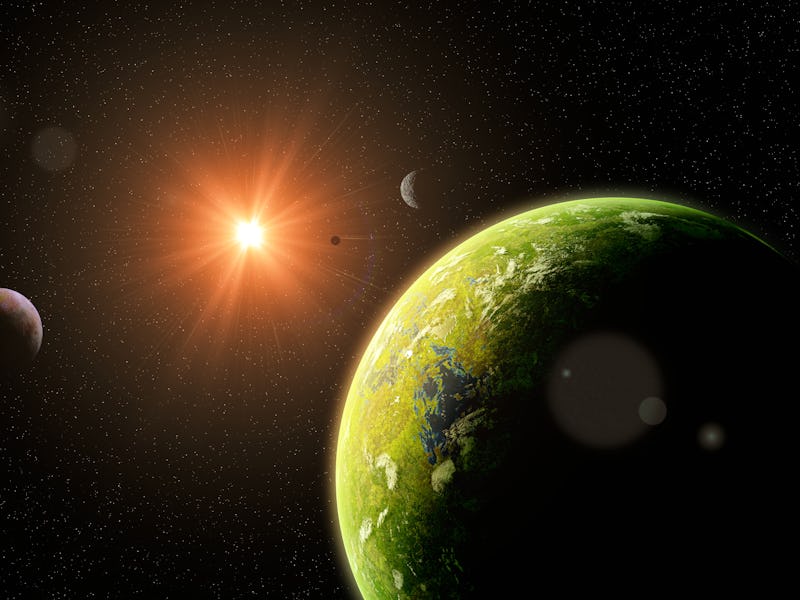 habitable alien world, exoplanets around a distant star, life on exotic planet (3d space illustratio...