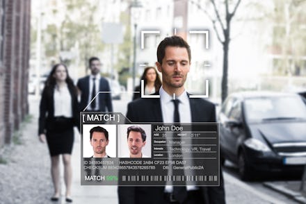 Portrait Of A Young Businessman's Face Recognized Accurately With Intellectual Learning System