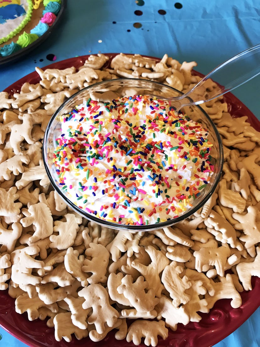 Animal Crackers and Sprinkle Funfetti Dip are an easy Super Bowl snack.