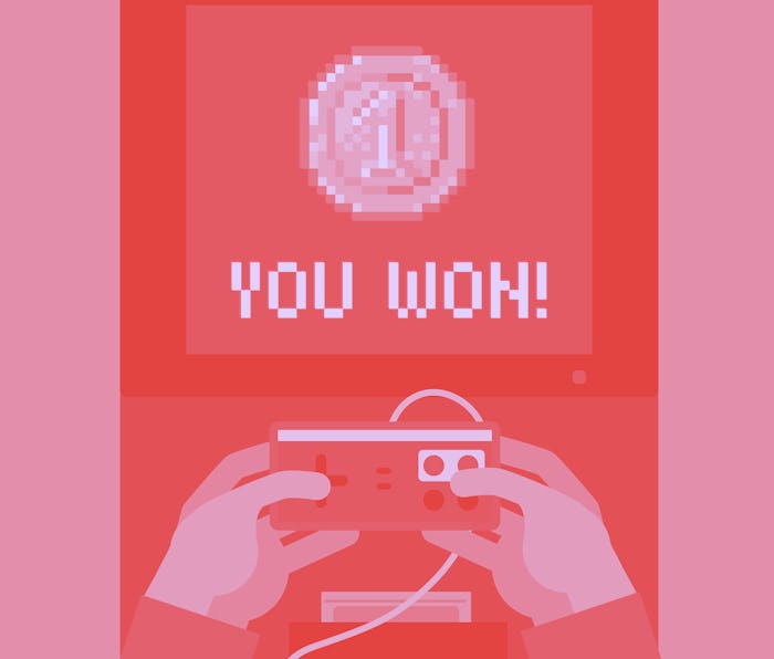 Monitor screen with congratulations retro video game