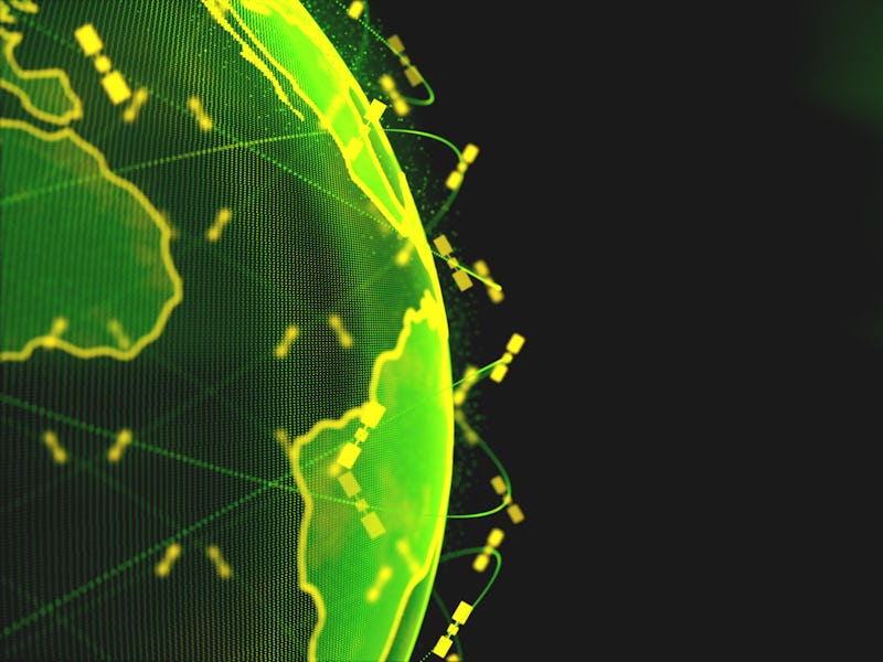 Global network network connection the world abstract 3D rendering satellites starlink. satellites cr...