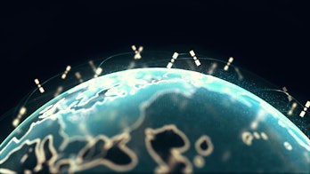 abstract 3D rendering satellites starlink network, digital earth data globe - connection the world. ...