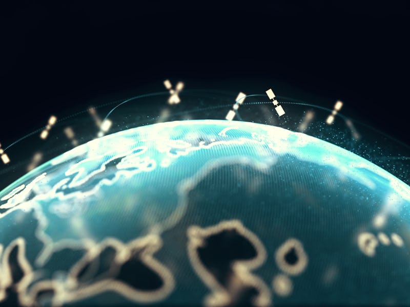 abstract 3D rendering satellites starlink network, digital earth data globe - connection the world. ...