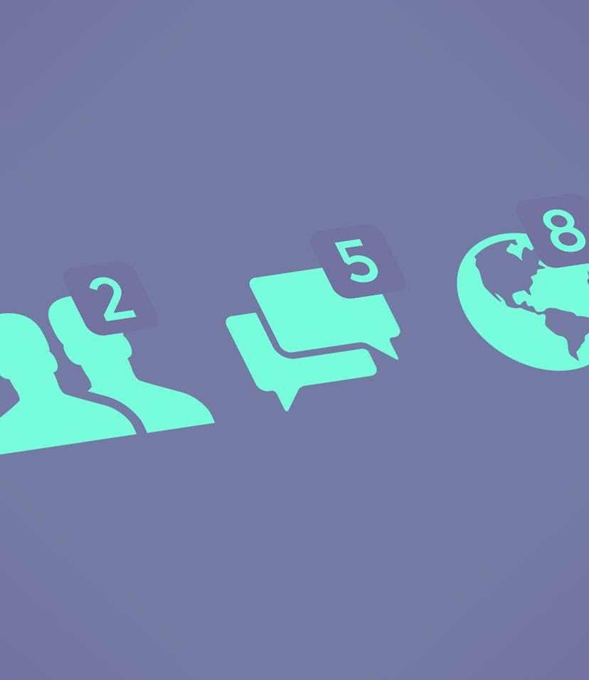 Social network notifications icons - Friends, Messages (Chats, Comments) and Notifications on screen...