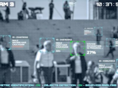 Simulation of a screen of cctv cameras with facial recognition