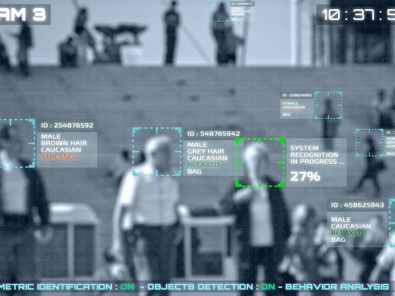 Simulation of a screen of cctv cameras with facial recognition