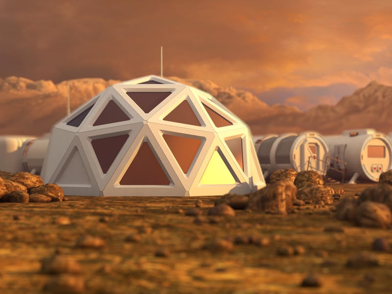 Storage warehouse. The colony on Mars. Autonomous life on Mars. 3D rendering