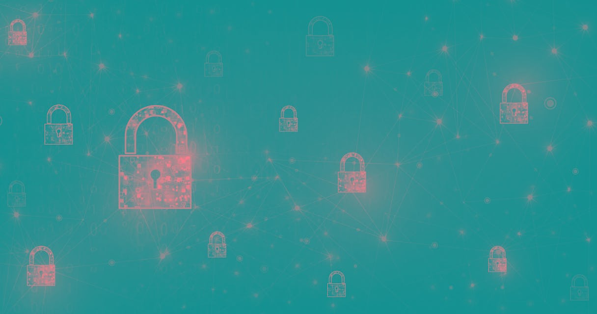 Padlock With Keyhole icon in. personal data security Illustrates cyber data or information privacy idea. blue color abstract hi speed internet technology.
