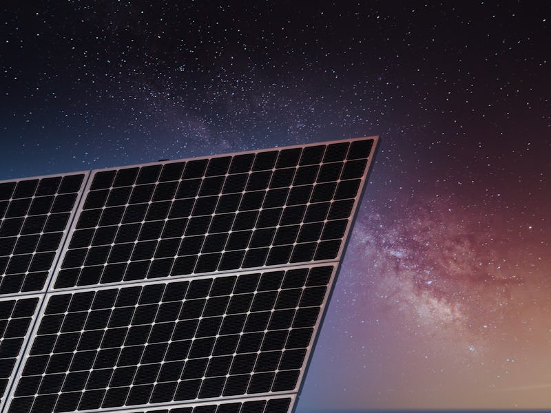 A solar panel seen against the night sky