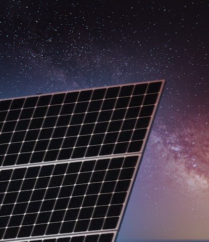 A solar panel seen against the night sky