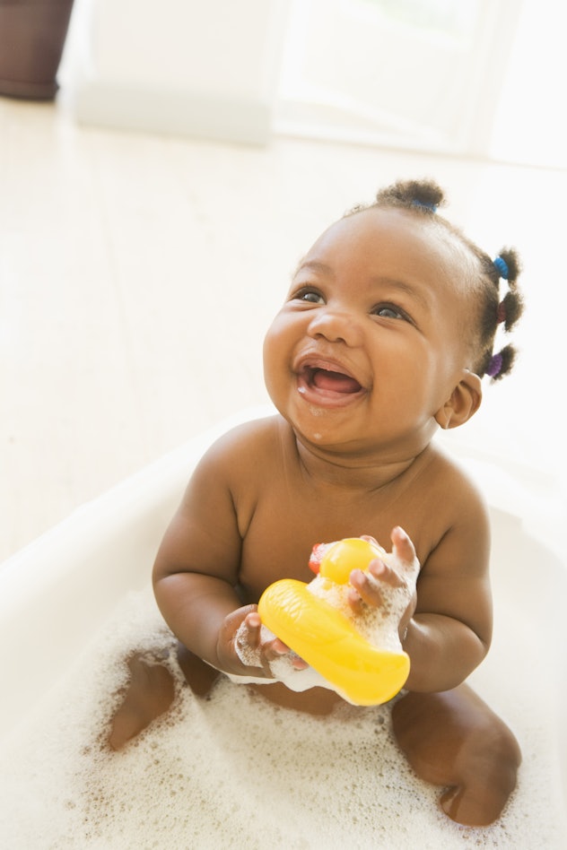 Instagram captions for your baby in a bath can include their blissed out bubble face.