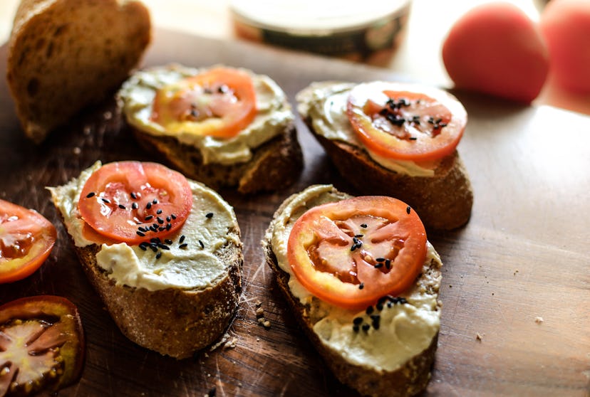 Hummus Toasts with Tomatoes and Black Sesame