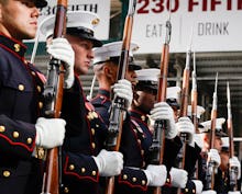 US Marines march in the 2019 New York City Veterans Day Parade in New York, New York, USA, 11 Novemb...