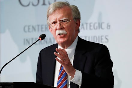 Former National security adviser John Bolton gestures while speaking at the Center for Strategic and...