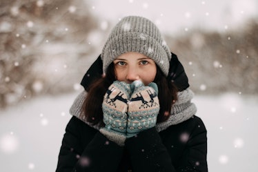 Cute girl with winter background