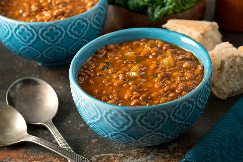 Add pasta to Trader Joe's hearty lentil soup for an easy dinner hack.