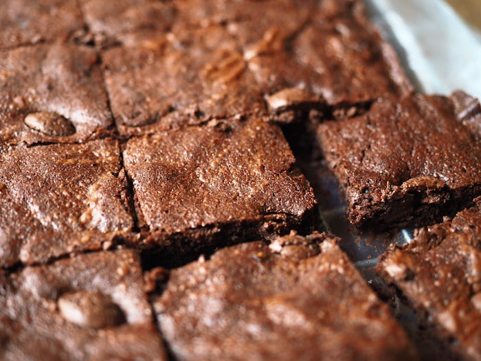 closeup chocolate sheet pan brownies