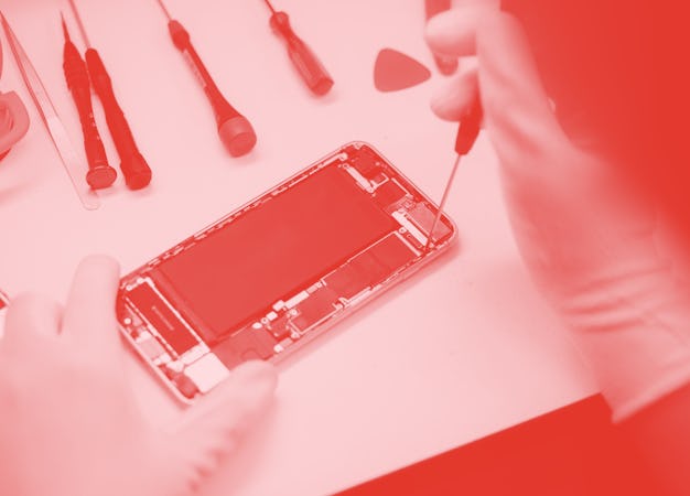 Phone  smartphone repair .Technician repair faulty mobile phone in electronic smart phone technology...