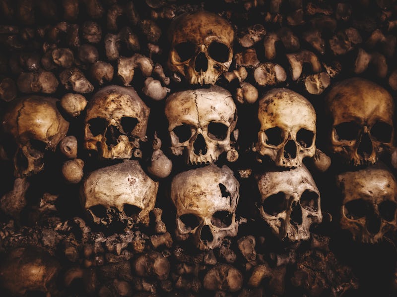 skulls and bones in Paris Catacombs France