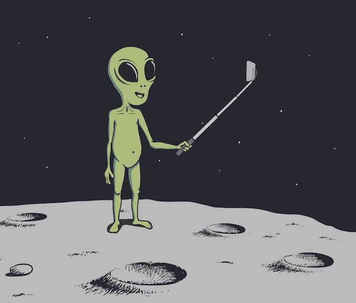 alien make selfie on the Moon.Space theme.Vector illustration