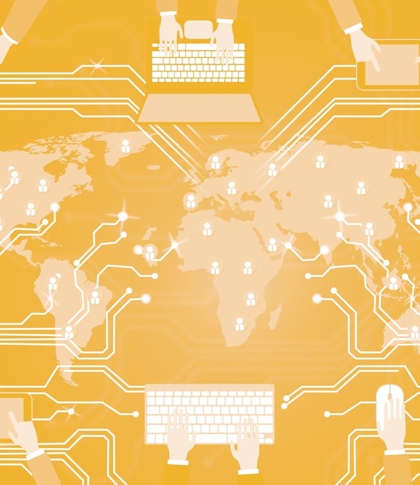 Cyber Terrorism Online Terrorist Crime 2d Illustration Shows Criminal Extremists In A Virtual War Us...