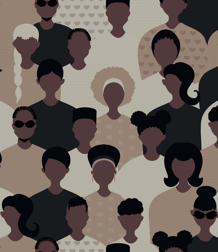 BLM, Black lives matter, African Americans and white people against racism, protest banners and pos...