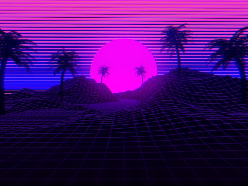 3D Background Illustration Inspired by 80's Scene, synthwave and retrowave music. 