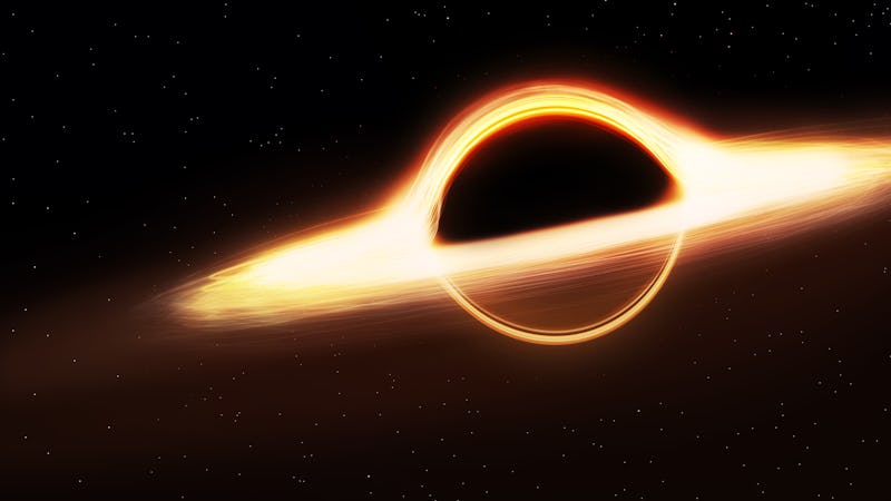 black hole and a disk of glowing plasma. Supermassive singularity in outer space, end of the evoluti...