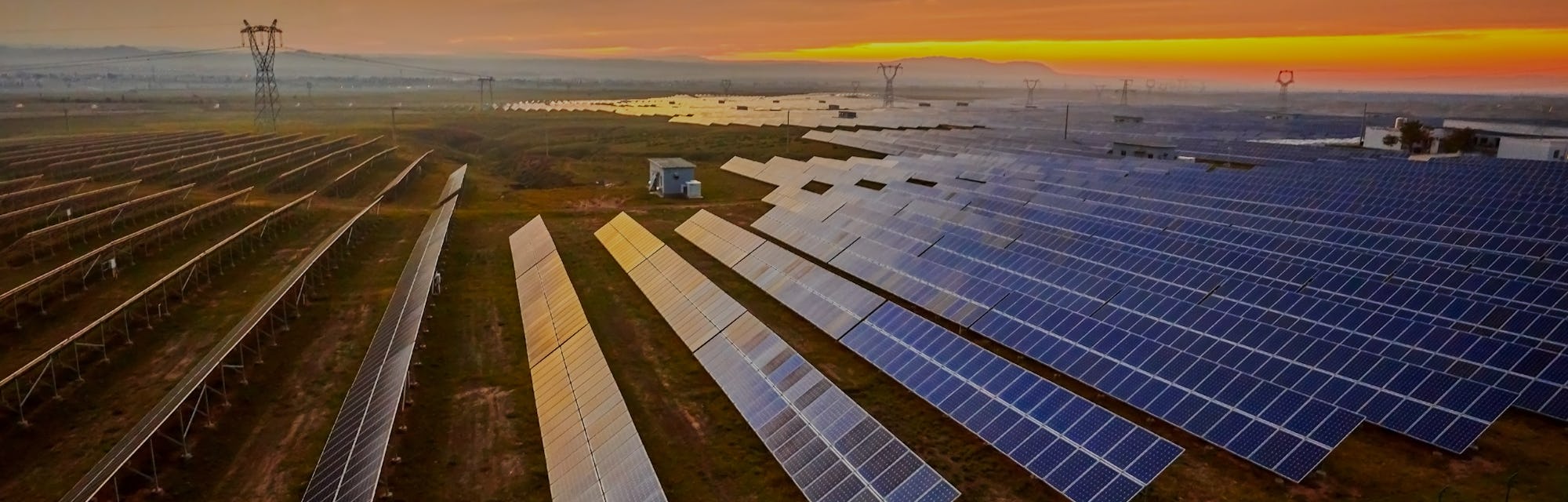 Solar photovoltaic photographed before sunrise