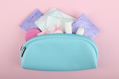 Hygiene feminine pads, tampon menstruation in the beautician