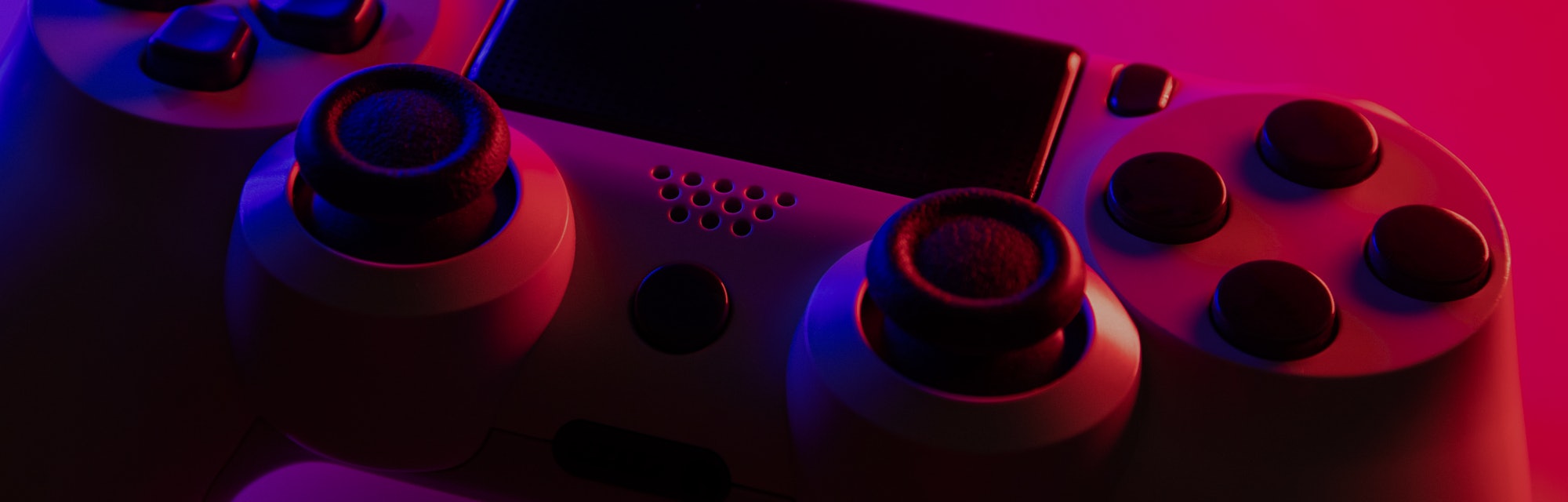 Game controller with blue and red lights - Selective Focus