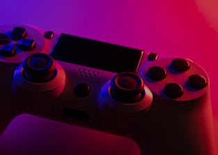 Game controller with blue and red lights - Selective Focus