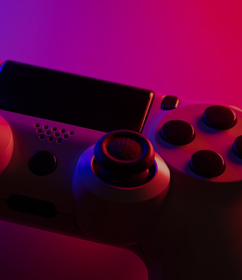 Game controller with blue and red lights - Selective Focus