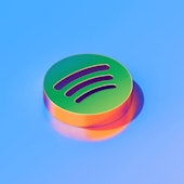 Icon of green spotify on the glossy blue background. 3D illustration of Audio, audio streaming, musi...