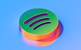 Icon of green spotify on the glossy blue background. 3D illustration of Audio, audio streaming, musi...