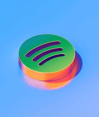 Icon of green spotify on the glossy blue background. 3D illustration of Audio, audio streaming, musi...