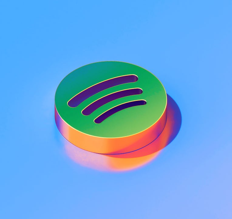 Icon of green spotify on the glossy blue background. 3D illustration of Audio, audio streaming, musi...