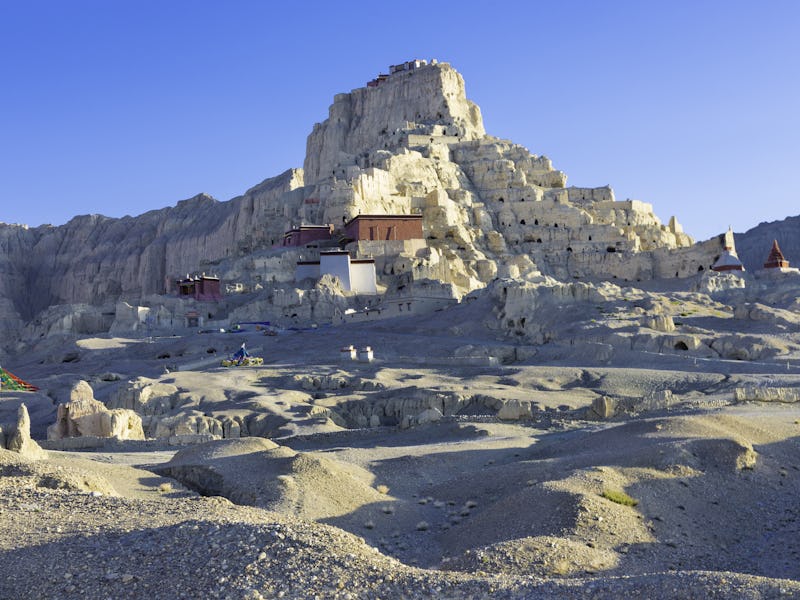 Tsaparang, the ruins of the ancient capital of Guge Kingdom and Tholing Monastery, Tibet. Tholing mo...