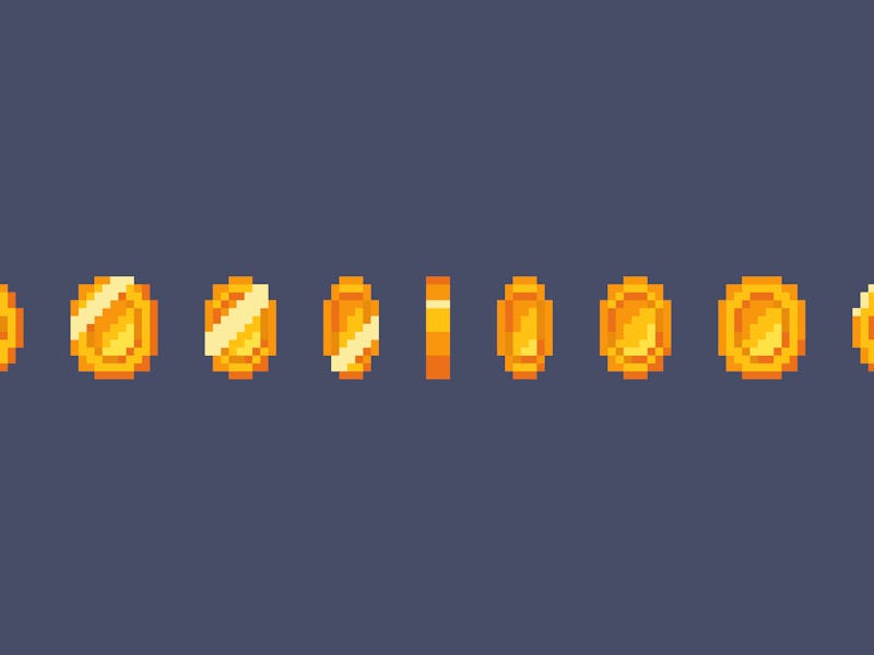 Pixel art gold coin animation. Vector illustration