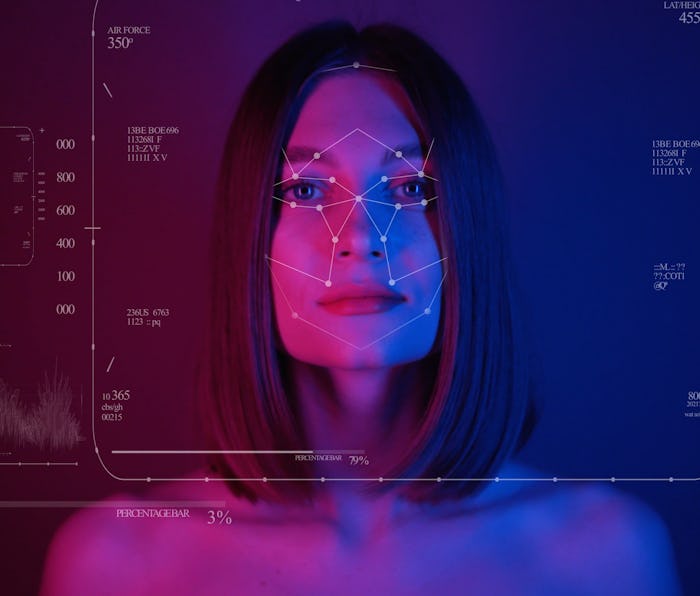 Future. Face Detection. Technological 3d Scanning. Biometric Facial Recognition. Face Id. Technologi...
